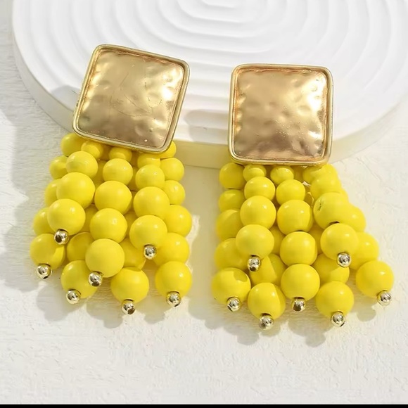 Zara Yellow Cascade Beaded Earrings - Picture 7 of 9